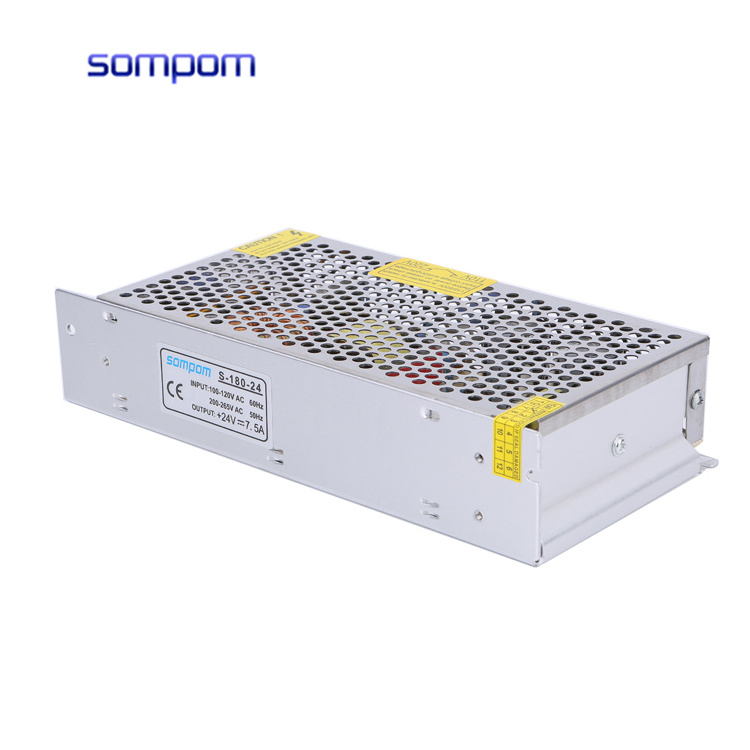 Sompom OEM ODM High Reliability Metal Case AC to 24VDC 7.5A Power Supply 180W Switching Power Supply