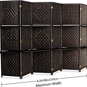 6FT Tall Rattan Room Divider Screens with Partition Wall 2 Display Shelves, Indoor Folding Screen Dual-Sided