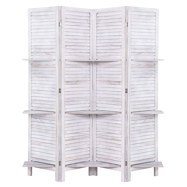 Folding Privacy Screens Wood Room Divider Solid 4 Panel Wood Screen Office Partition With Display Shelves