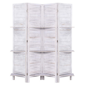 Folding Privacy Screens Wood Room Divider Solid 4 Panel Wood Screen Office Partition With Display Shelves