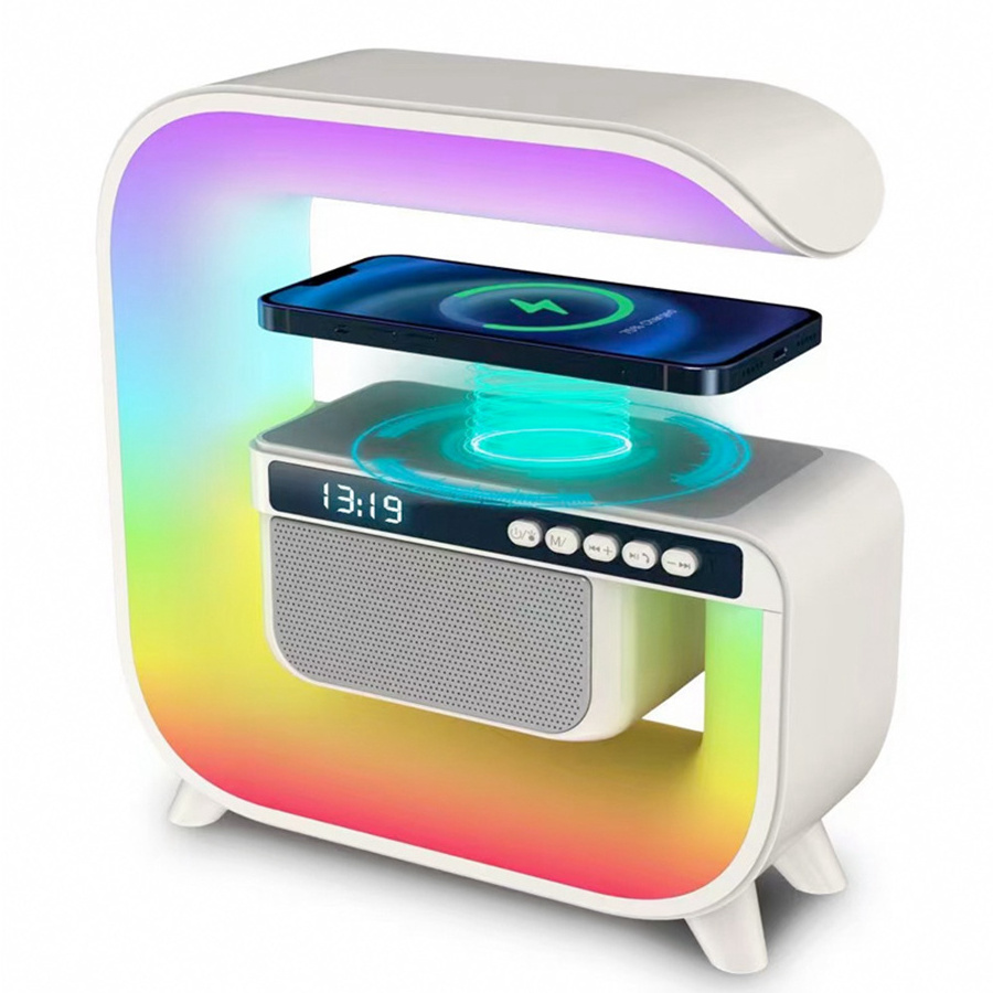 Colorful G-shape Atmosphere Led Night Light 15W Wireless Charging Speaker Custom Integrated Wireless Charger