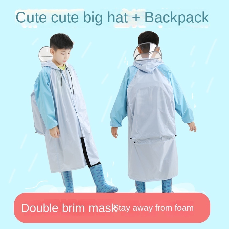 Two-Tone Children's XL Raincoat for Travel for Primary School Students with Double Brim and Backpack for Scooter Use