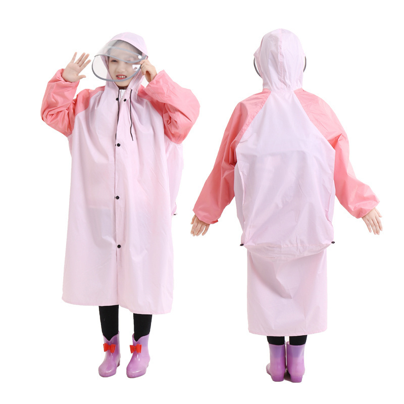 Two-Tone Children's XL Raincoat for Travel for Primary School Students with Double Brim and Backpack for Scooter Use