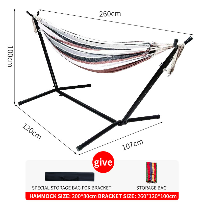 Best Portable Indoor Outdoor 2 Person Cotton Double Hammock Set with Steel Stand and Storage Case Desert Stripes