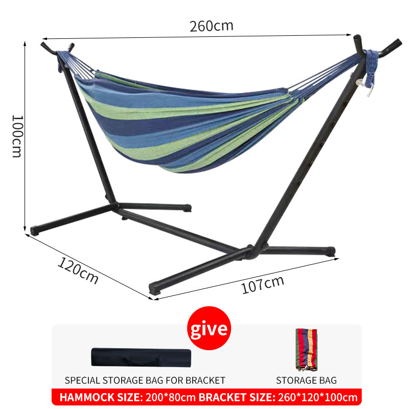 Best Portable Indoor Outdoor 2 Person Cotton Double Hammock Set with Steel Stand and Storage Case Desert Stripes