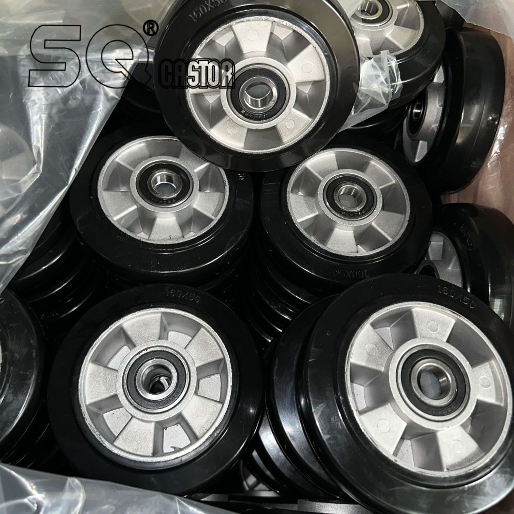 Guangdong manufacture high quality heavy duty aluminum core 4 5 6 8 10 inch Rubber caster wheels 7 inch trolley wheel