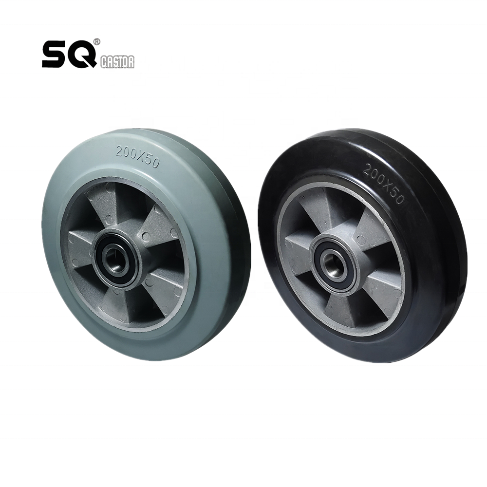 Guangdong manufacture high quality heavy duty aluminum core 4 5 6 8 10 inch Rubber caster wheels 7 inch trolley wheel