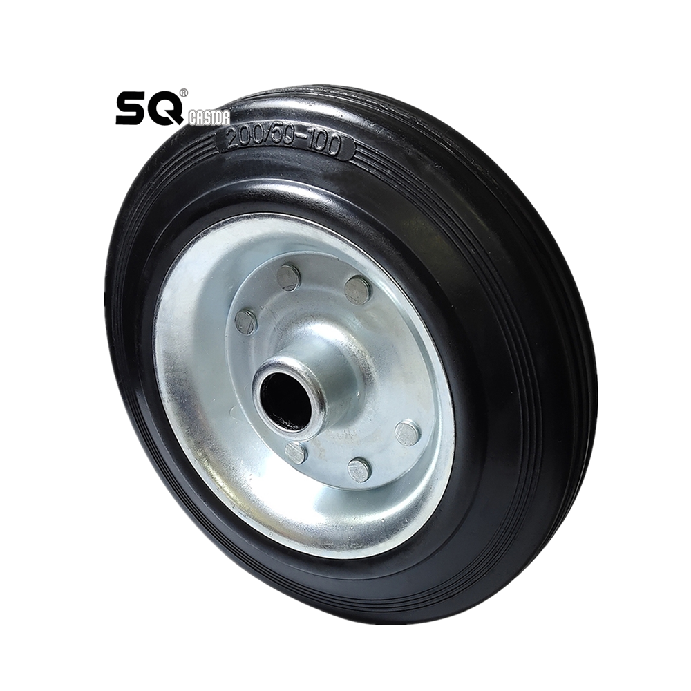 SQ custom Caster 3/4/5/6/8/10 Inch Steel Core Black Solid Rubber wheel for Trolley cart