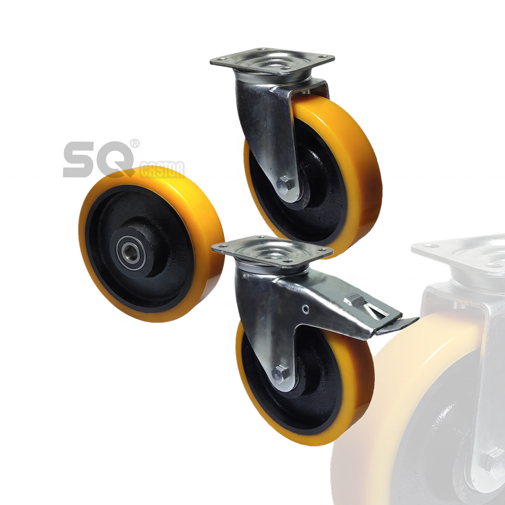 SQ 6 8 inch mobile trolley cast iron roller casters manufacturer steel metal swivel industrial heavy duty caster wheels