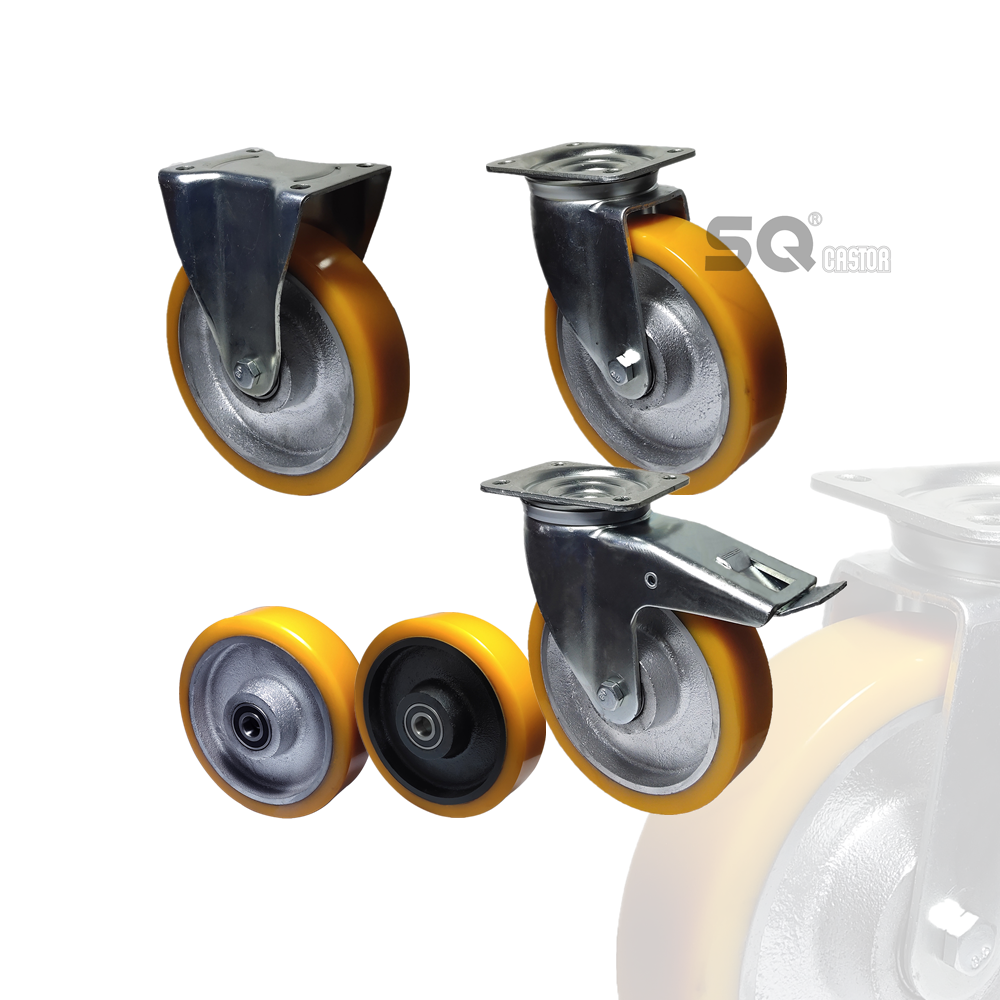 SQ 6 8 inch mobile trolley cast iron roller casters manufacturer steel metal swivel industrial heavy duty caster wheels