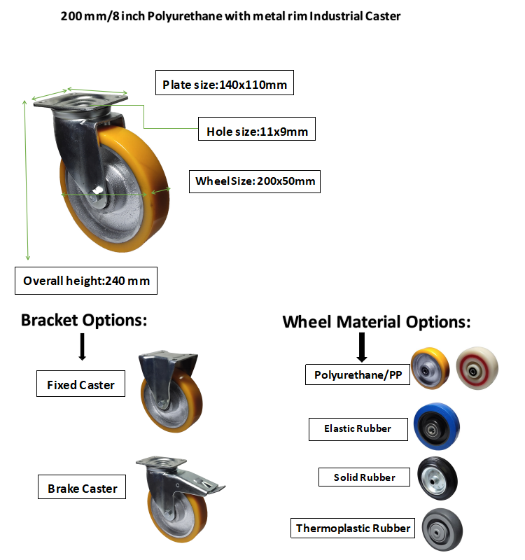 SQ 6 8 inch mobile trolley cast iron roller casters manufacturer steel metal swivel industrial heavy duty caster wheels