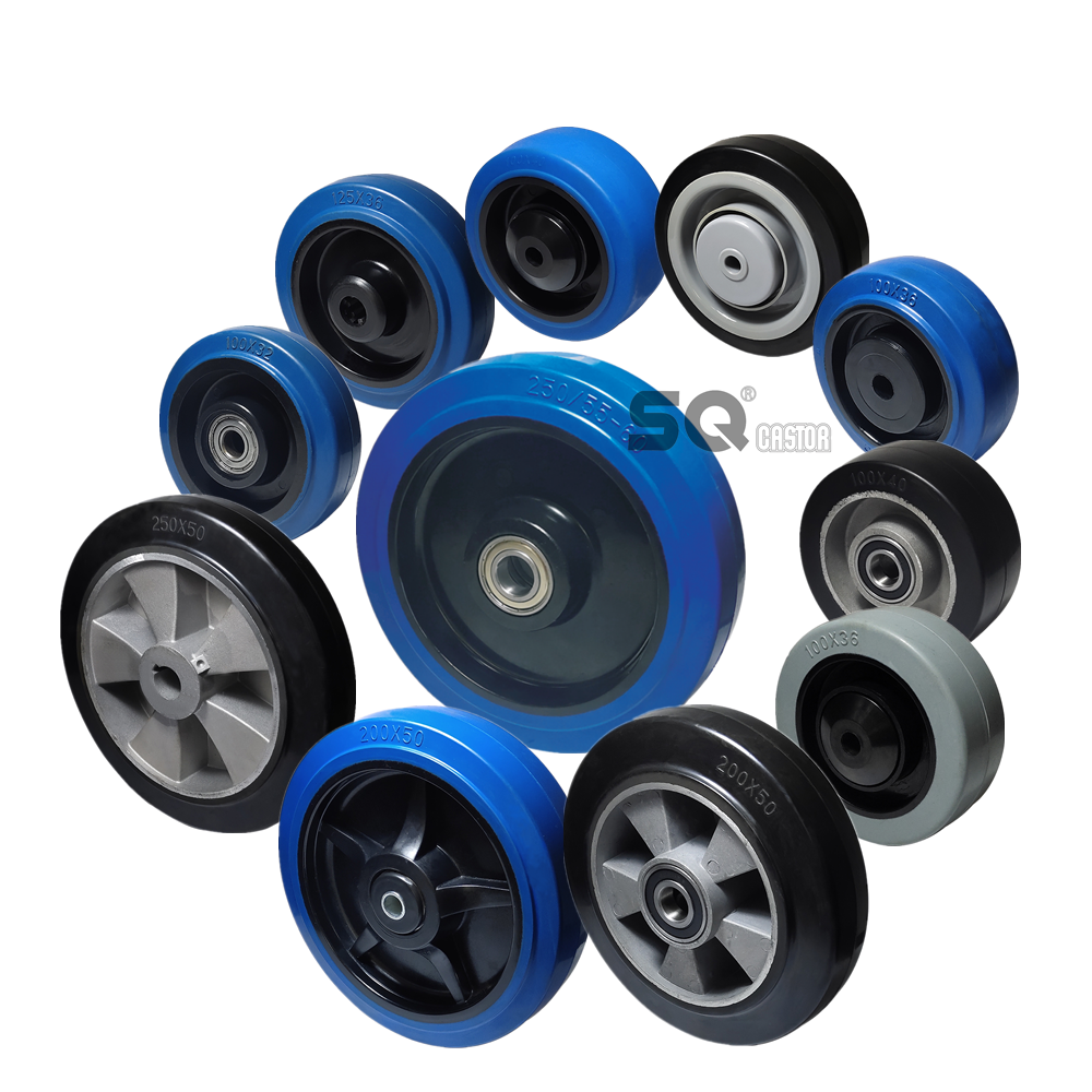 SQ Durable customized rueda de 3 4 5 6 8 10 inch plastic TPR PU PVC Rubber cart wheels heavy duty hand trolley caster