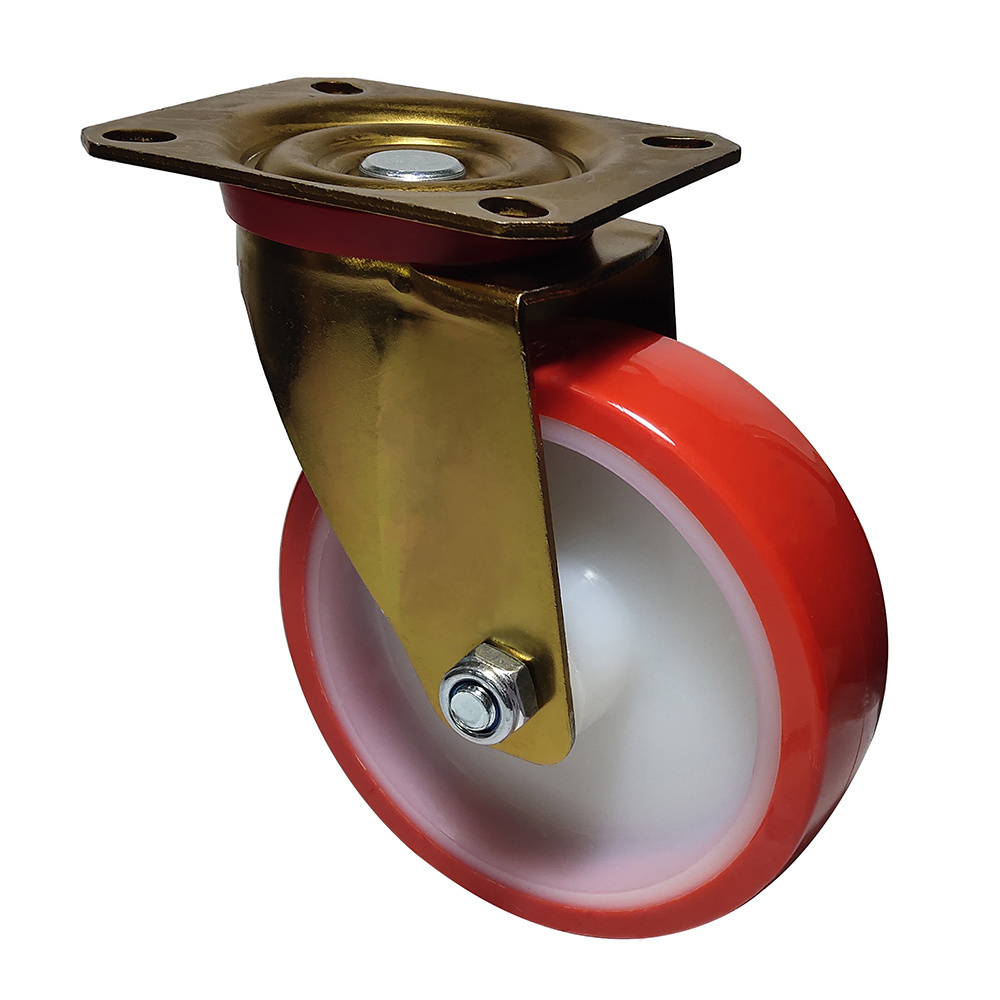 Industrial European Style Nylon core with PU tread swivel caster wheel Trolley Casters and Red Wheels