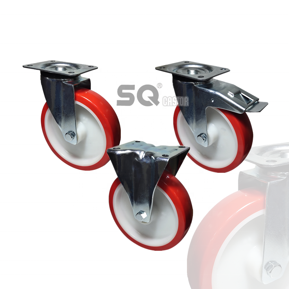 Industrial European Style Nylon core with PU tread swivel caster wheel Trolley Casters and Red Wheels