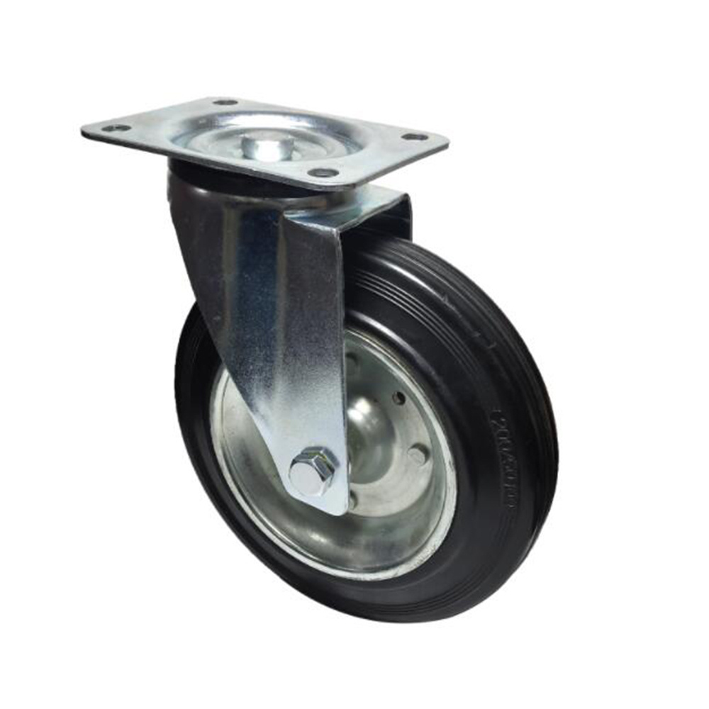 Caster Manufacturer 75 80 100 125 160 200 mm industrial Swivel Casters Black Solid Rubber on Steel Disc Wheels