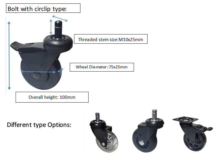 2 2.5 3 inch Mute Abs Plastic Caster Pu Swivel Chair Wheel Furniture Casters For Carpet