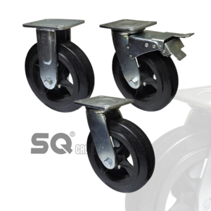 SQ Castor 6" Black Mold-On Rubber on Iron Castors Wheels with Roller Bearing Hard rubber casters 4 5 6 8 inch