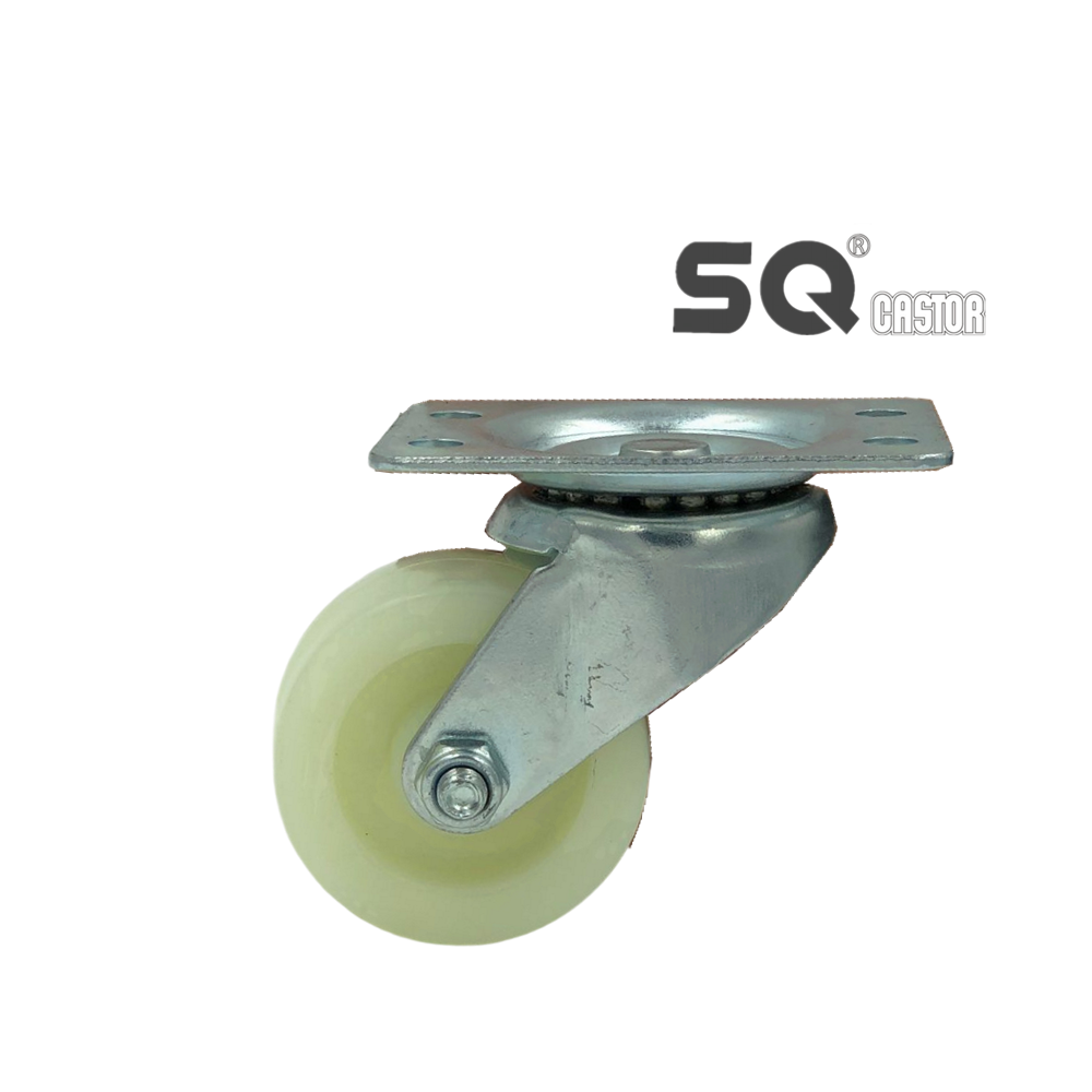 SQ Castor Size 2 2.5 3 Inch 75Mm White Pp Swivel Trolley Office Light Duty Caster for furniture display racks teflon caster