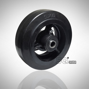 200x50mm Rubber wheel with cast iron core roller bearing 8 inch trolley Mold-on rubber wheels