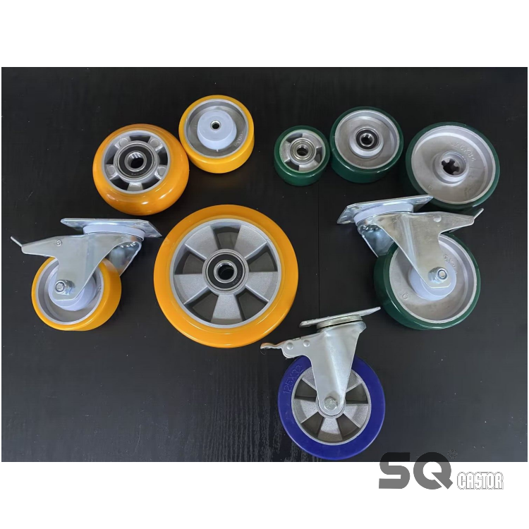 Caster manufacturer 3 4 5 6 inch Polyurethane on Aluminum Swivel Castor with Brake Heavy duty PU Casters for warehouse trolley