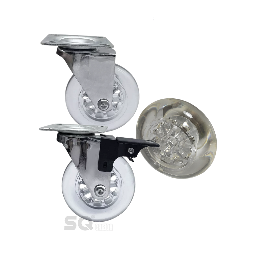 Transparent PU 1.5 2 2.5 3 4 Inch Wheels Swivel Threaded Stem With Brake Office Chair Castor Silent Furniture Caster wheel