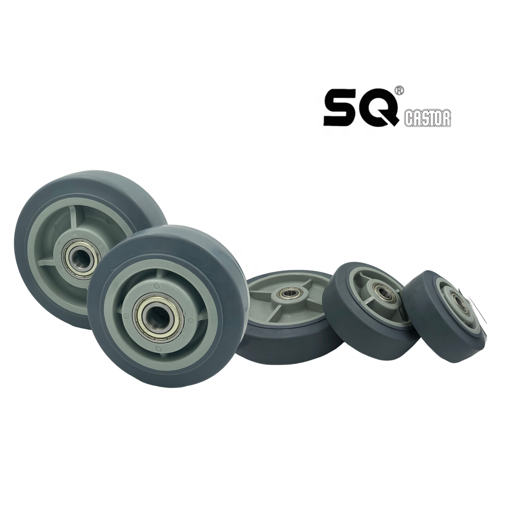 SQ Castor OEM & ODM 4 5 6 8 Inch Thermo Grey Rubber Caster TPR wheels Heavy Duty for Hand Truck and Luggage Carts