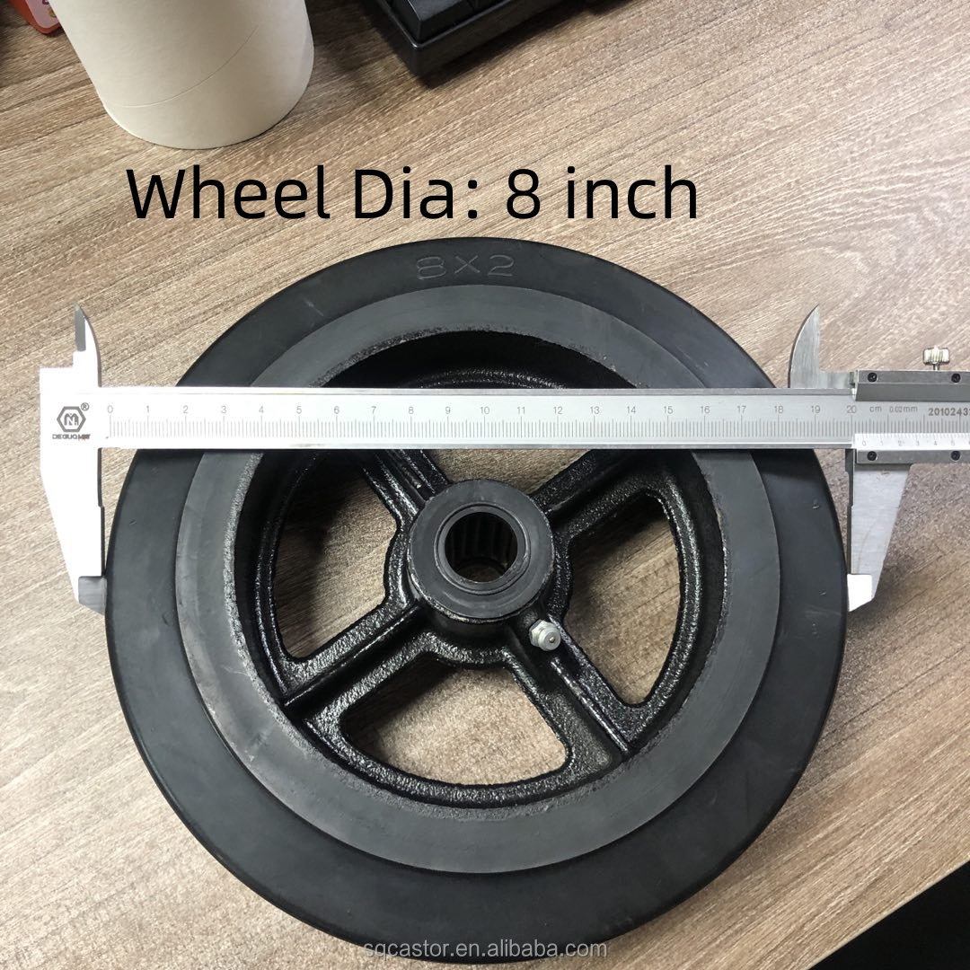 200x50mm Rubber wheel with cast iron core roller bearing 8 inch trolley Mold-on rubber wheels