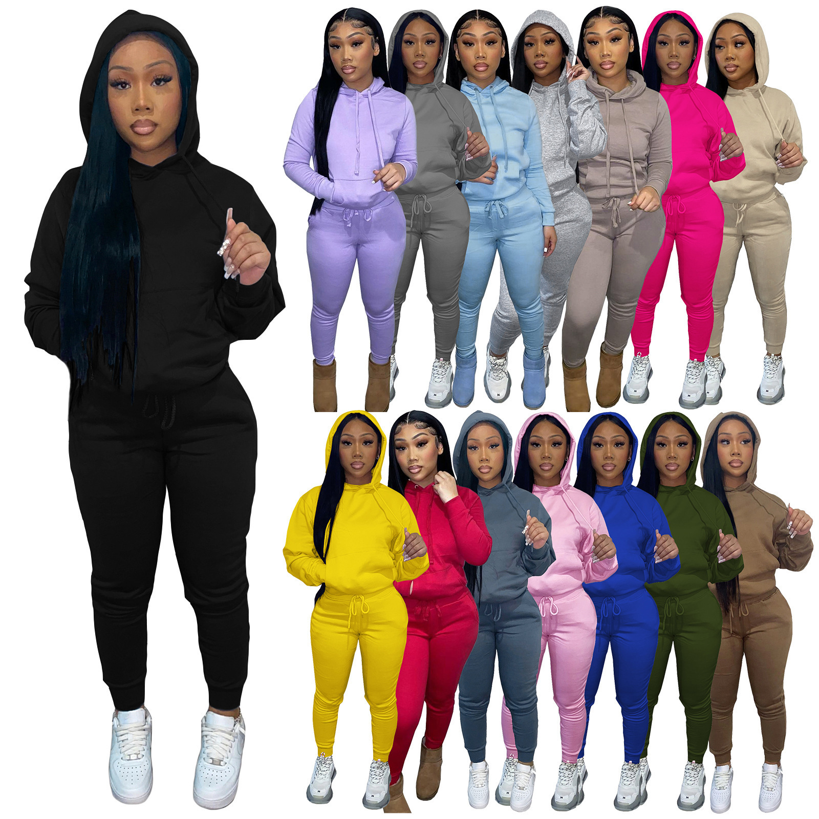 Wholesale 2023 Custom Logo Female Training Wear Sweatsuit 2 Piece pants Sets Track Suit Tracksuits jogger Women Jogging Suits