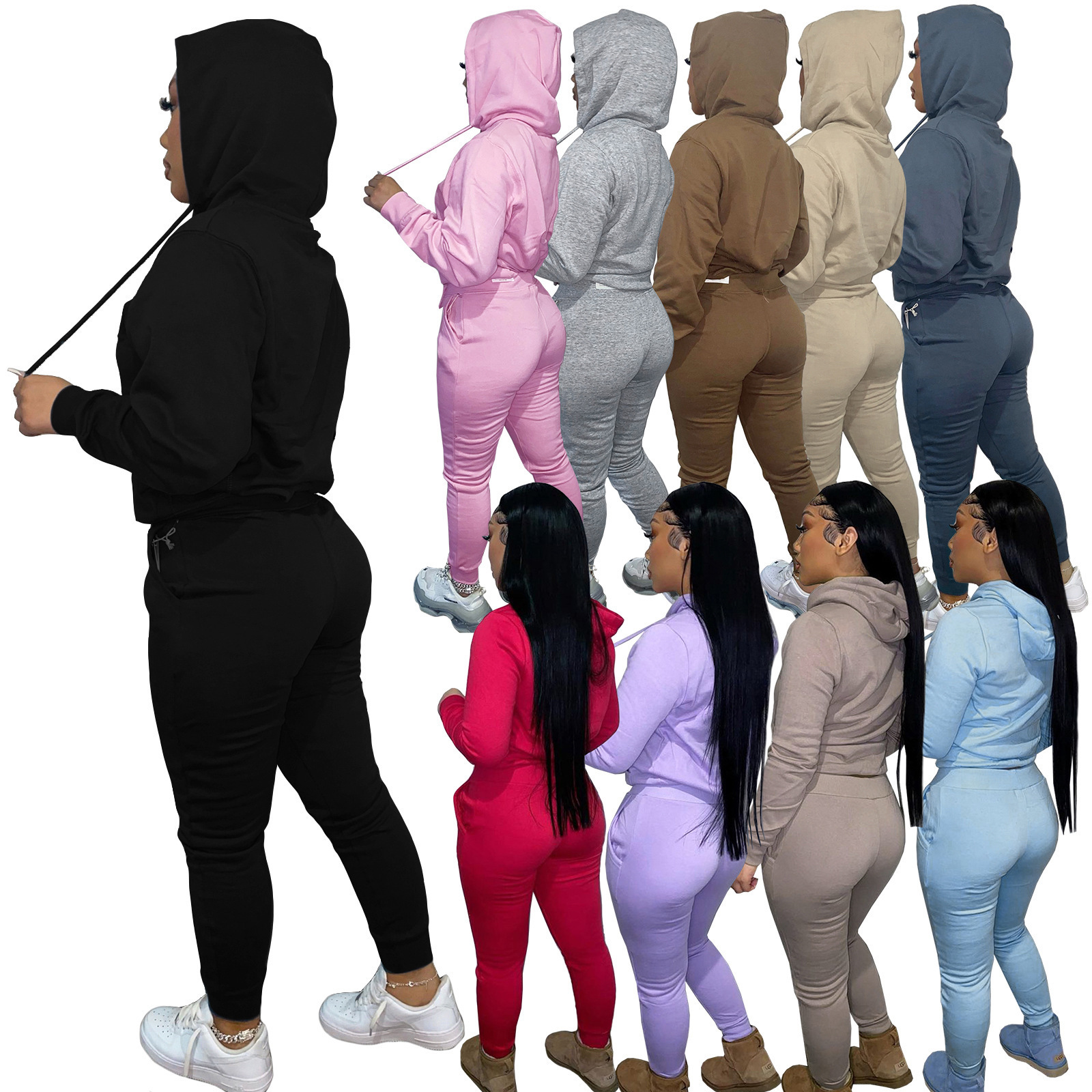 2023 wholesale Custom Logo rhinestom embroidery Cotton Jogging Suit Womens hoodie Set Tracksuit Sweatsuit Women Sweat Suits