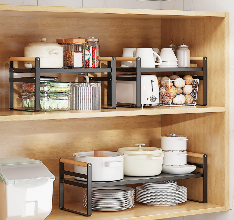 kitchen telescopic layered shelving cabinets under the sink dishes condiment counter storage rack