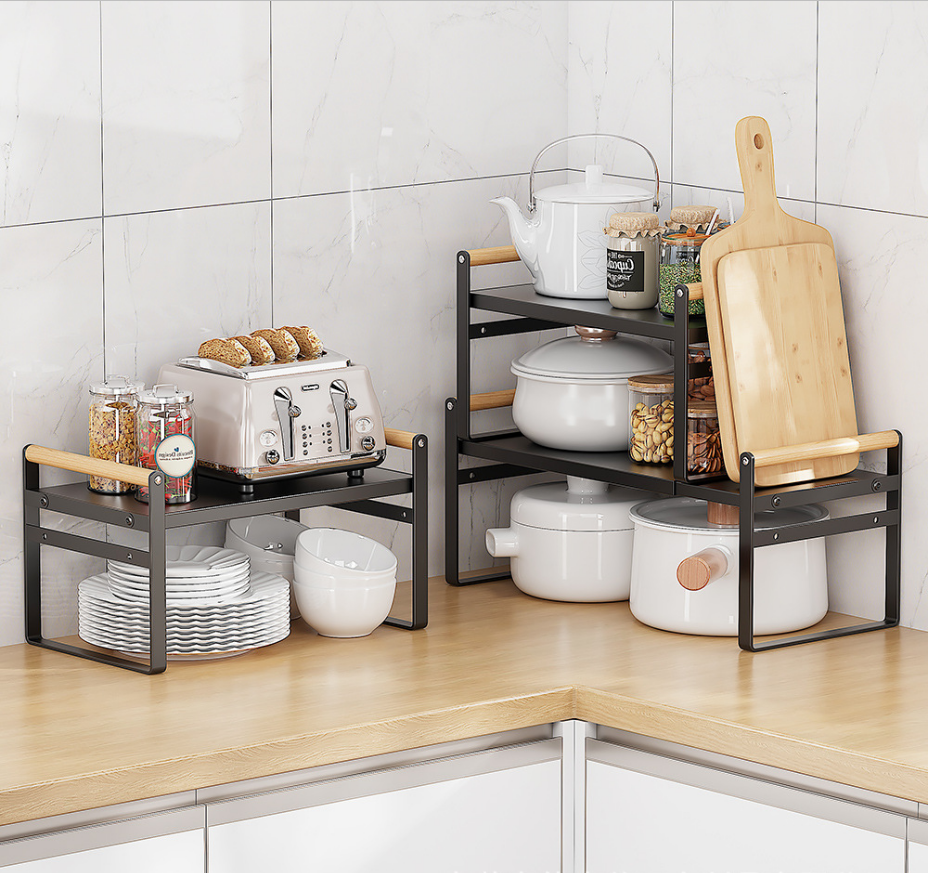 kitchen telescopic layered shelving cabinets under the sink dishes condiment counter storage rack