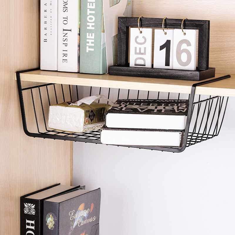 Undershelf Storage Basket Household Metal Under Shelf Hanging Shelves for Kitchen Pantry Bookshelf