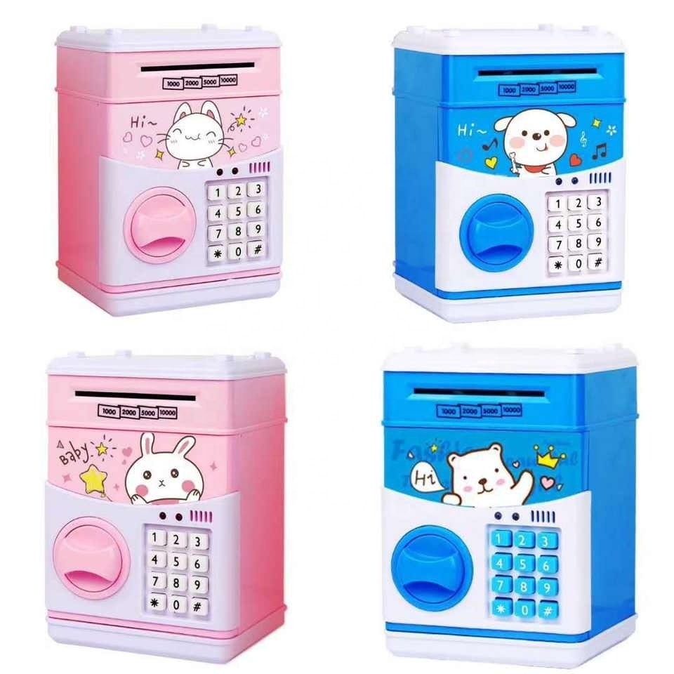 Tik tok hot sell money safe box with lock piggy bank bear plastic coin bank animal piggy bank digital money boxes