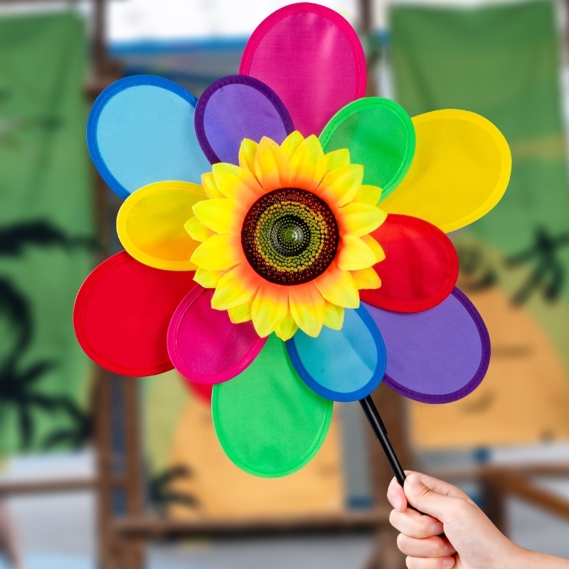 Hot selling Fabric sunflower Windmill Children's outdoor toys structures windmill decoration kids windmill garden decoration