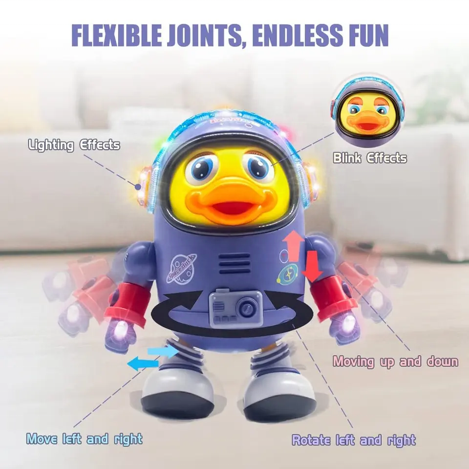 New arrival electric swinging duck kids walking animal space duck interactive singing toy robots with light music duck toy