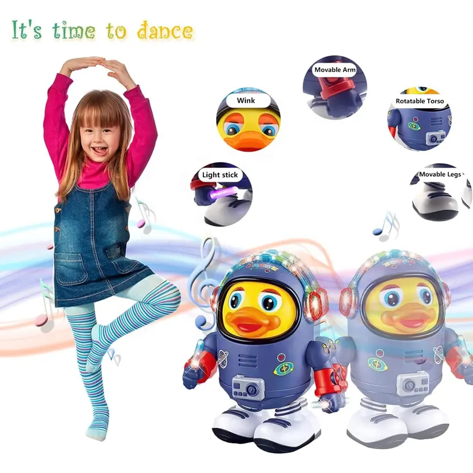 New arrival electric swinging duck kids walking animal space duck interactive singing toy robots with light music duck toy