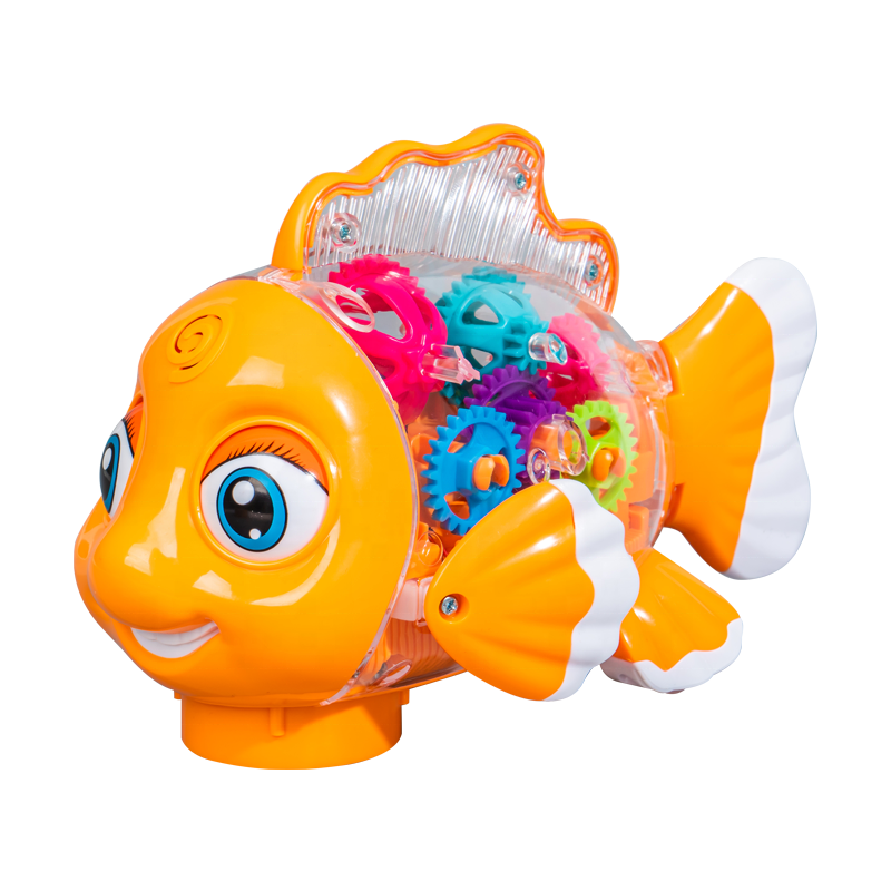 New design Children's light music cartoon electric universal transparent gear luminous Clown fish toy