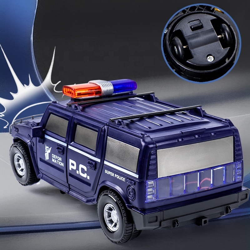 New design 3D light music police car transform toys truck electric robot toys with projection toy kids