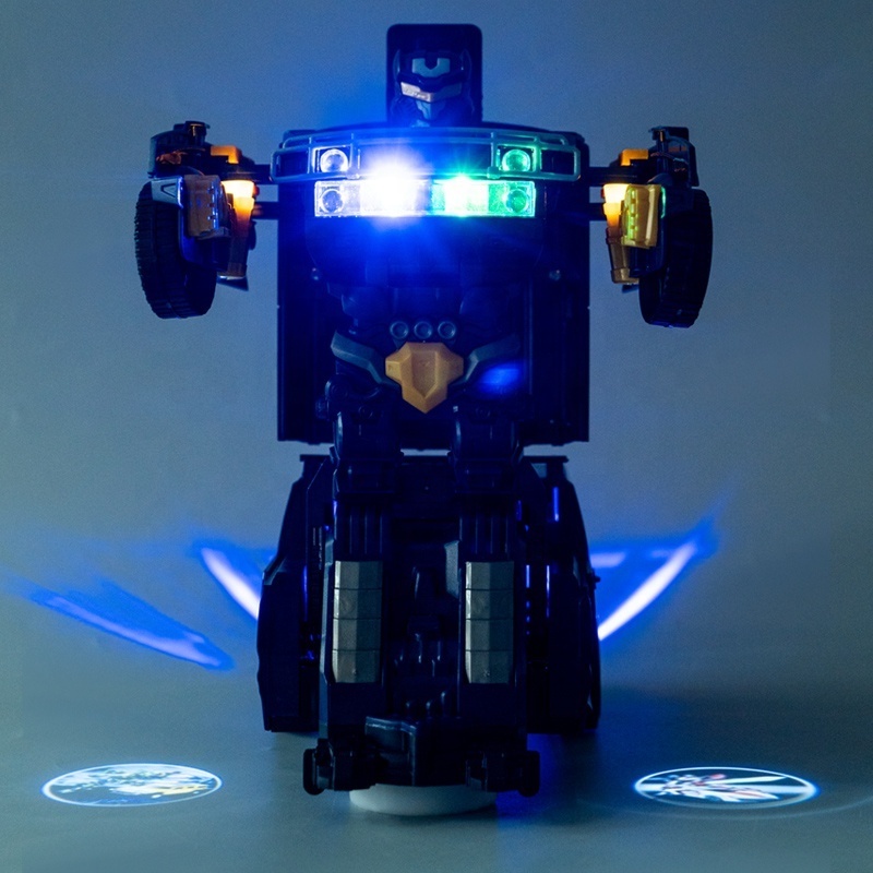 New design 3D light music police car transform toys truck electric robot toys with projection toy kids