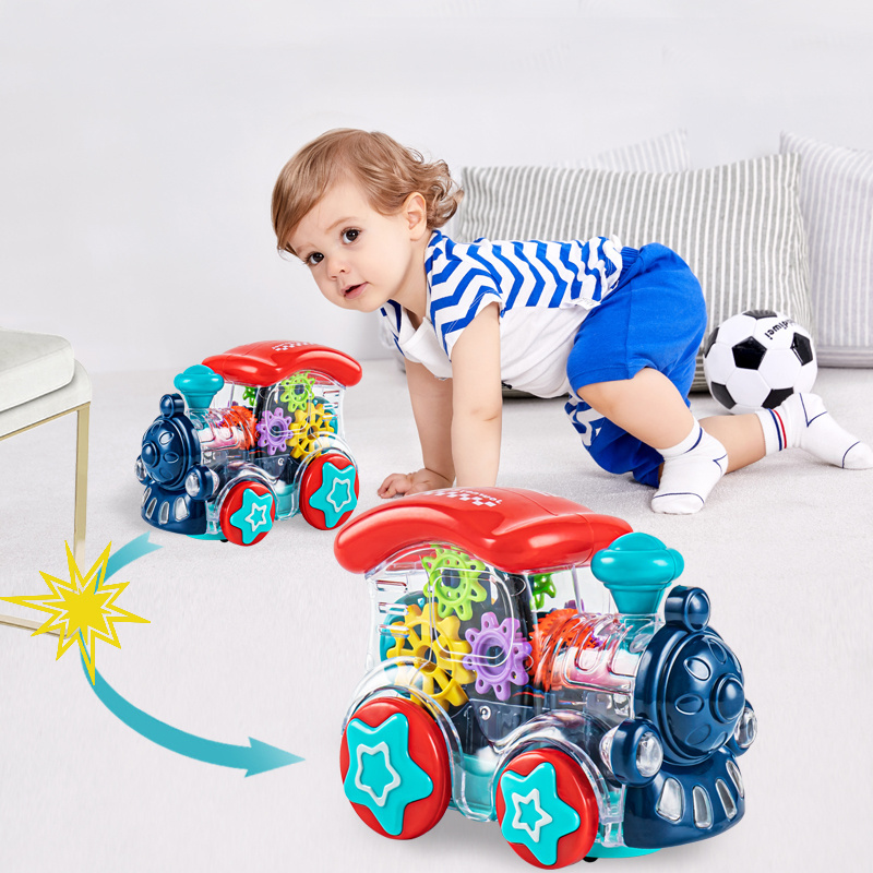 Transparent Universal Gear Train Toy Electric Trains Power Wheel With Light And Music mini Electric Car Toy for kids