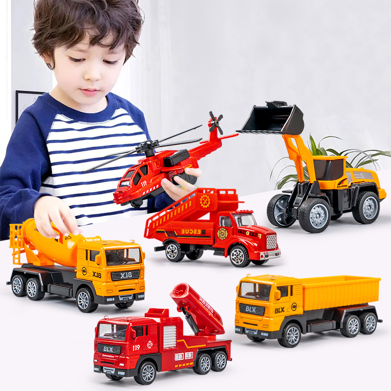 New design 6PCS and 15PCS engineering diecast alloy car model car toy Simulation crane mixer friction toy vehicle