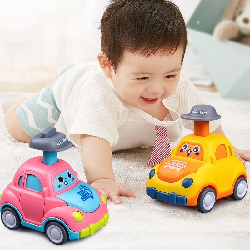 Baby Cartoon Toy Car Mini Press Go Vehicles Inertia Pull Back Cars Montessori Early Education Crawling Toys for Toddlers Boys