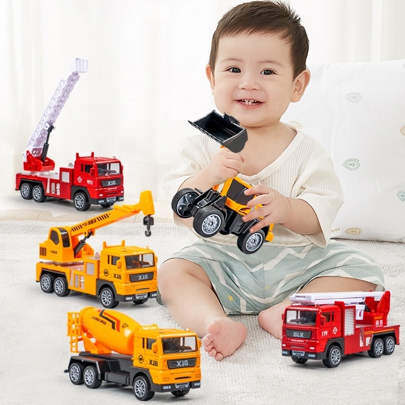 New design 6PCS and 15PCS engineering diecast alloy car model car toy Simulation crane mixer friction toy vehicle