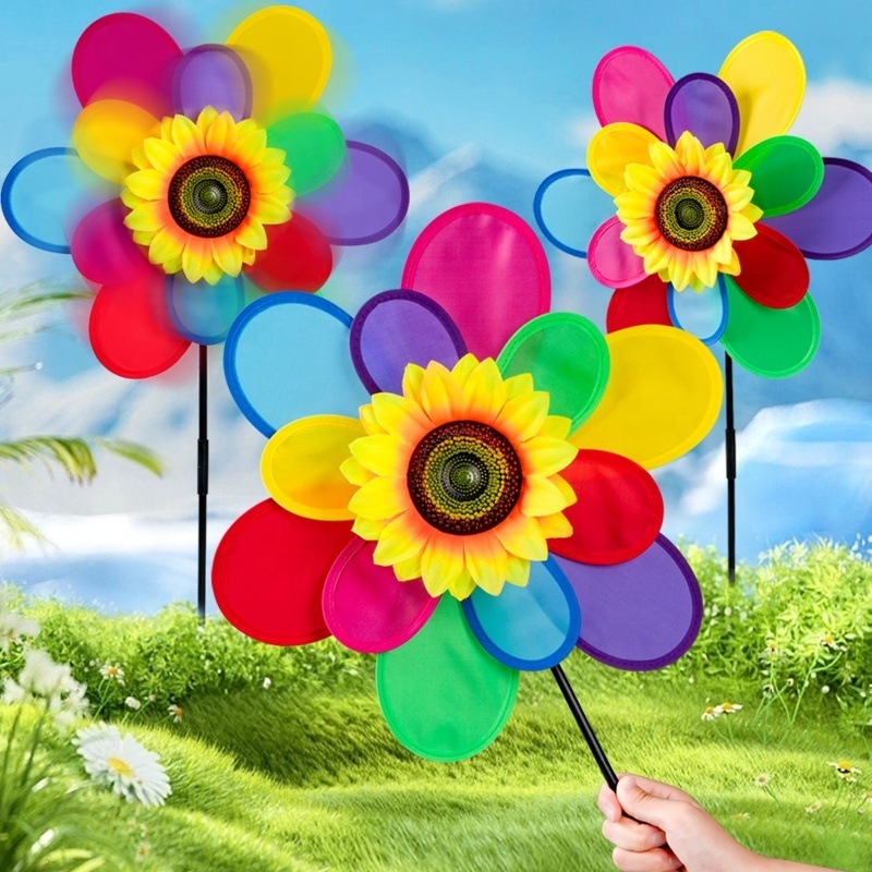 Hot selling Fabric sunflower Windmill Children's outdoor toys structures windmill decoration kids windmill garden decoration