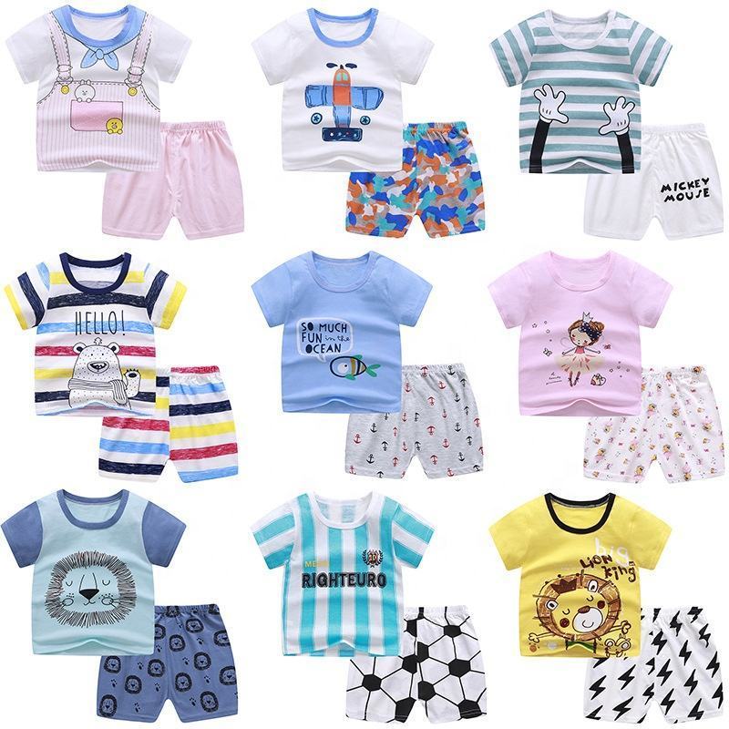 Custom China Factory Toddler Kids Wear Summer Short Pajamas 100% Cotton Girl Shorts Boys T Shirts Children's Clothing Set