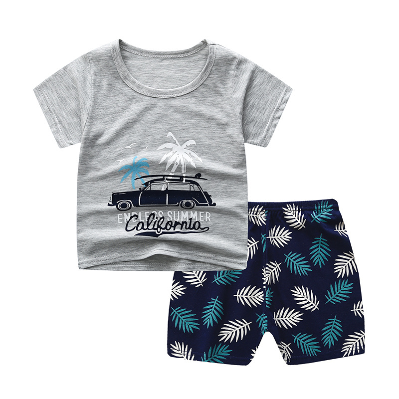 Custom China Factory Toddler Kids Wear Summer Short Pajamas 100% Cotton Girl Shorts Boys T Shirts Children's Clothing Set