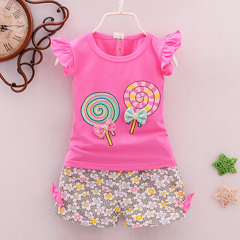 2021 summer girl baby baby 0-4 years old bow casual cute suit