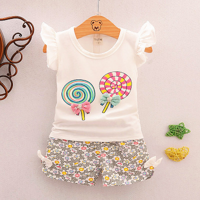 2021 summer girl baby baby 0-4 years old bow casual cute suit