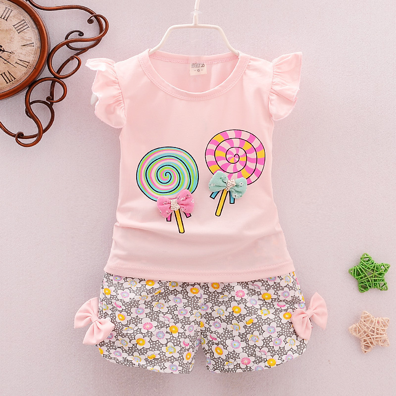 2021 summer girl baby baby 0-4 years old bow casual cute suit