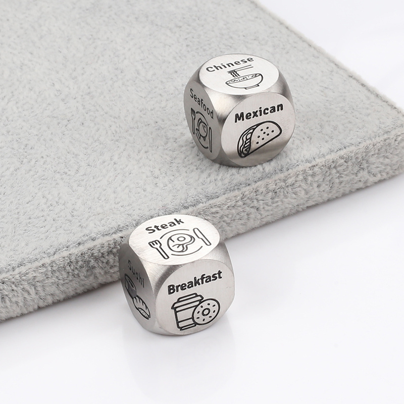 Stainless Steel Metal Polyhedral Dice Engraved Custom Logo Pattern Letter Prevent Anxiety Dnd